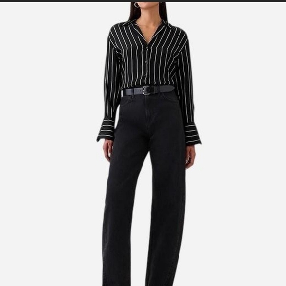 NEW The GAP Relaxed Black And White Striped Button Down Shirt Top Blouse Large P - Picture 3 of 6